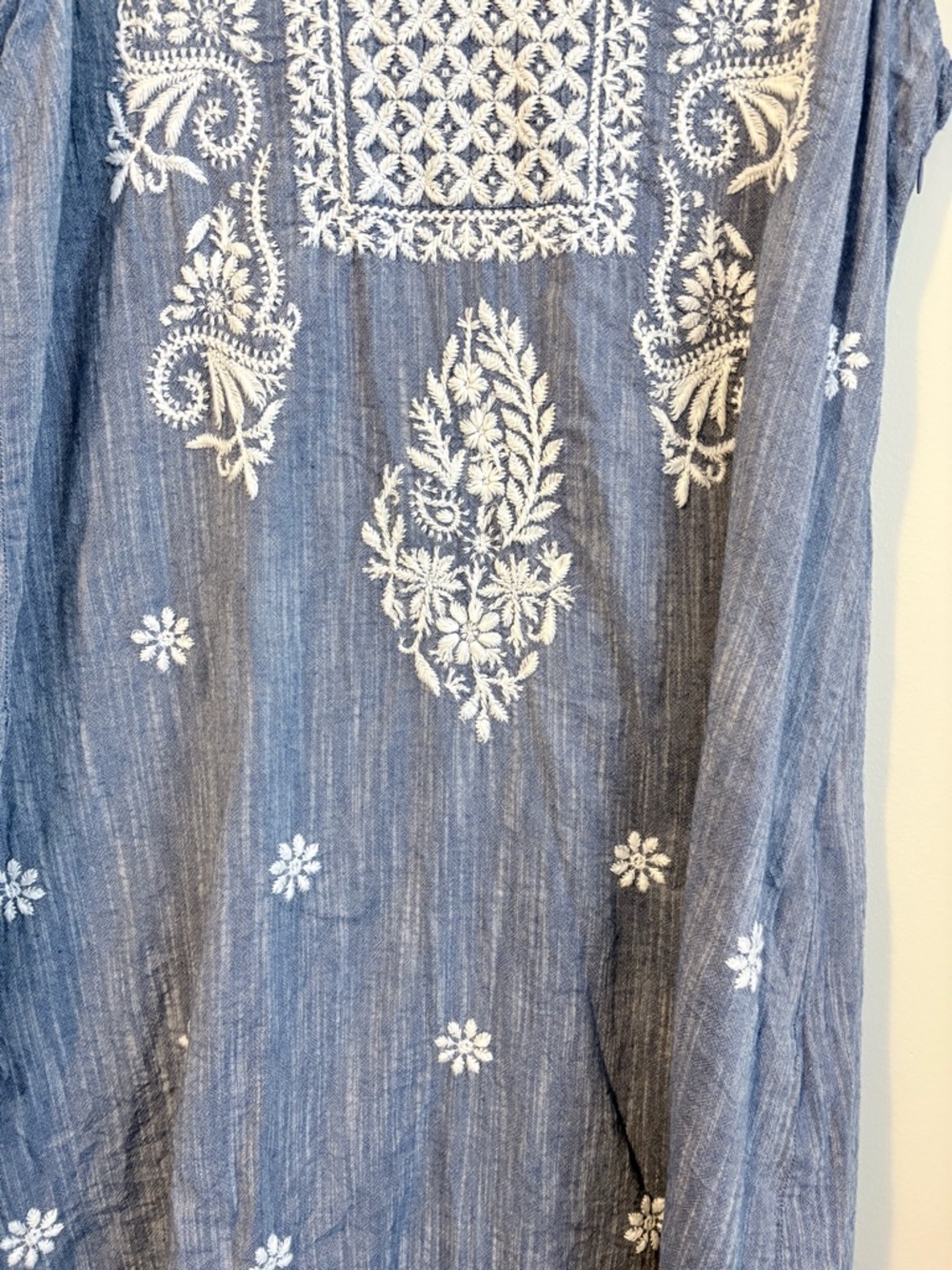NorthStyle Blue Embroidered Cotton Sleeveless Tunic Dress Size 18 Boho - Picture 3 of 11